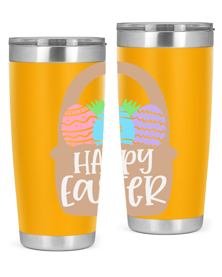 Happy Easter 37# Tumbler, double wall vacuum stainless steel with vibrant Easter design, perfect for hot and cold beverages.