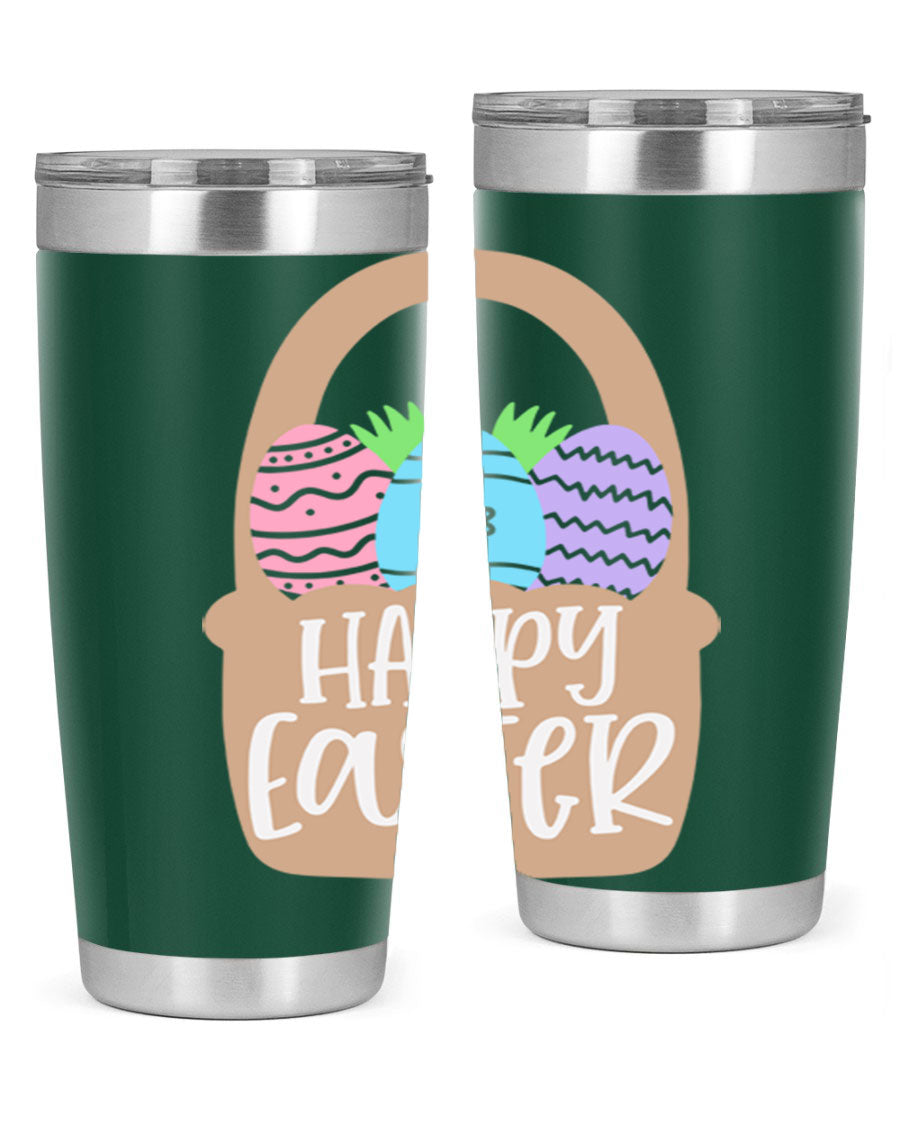 Happy Easter 37# Tumbler, double wall vacuum stainless steel with vibrant Easter design, perfect for hot and cold beverages.