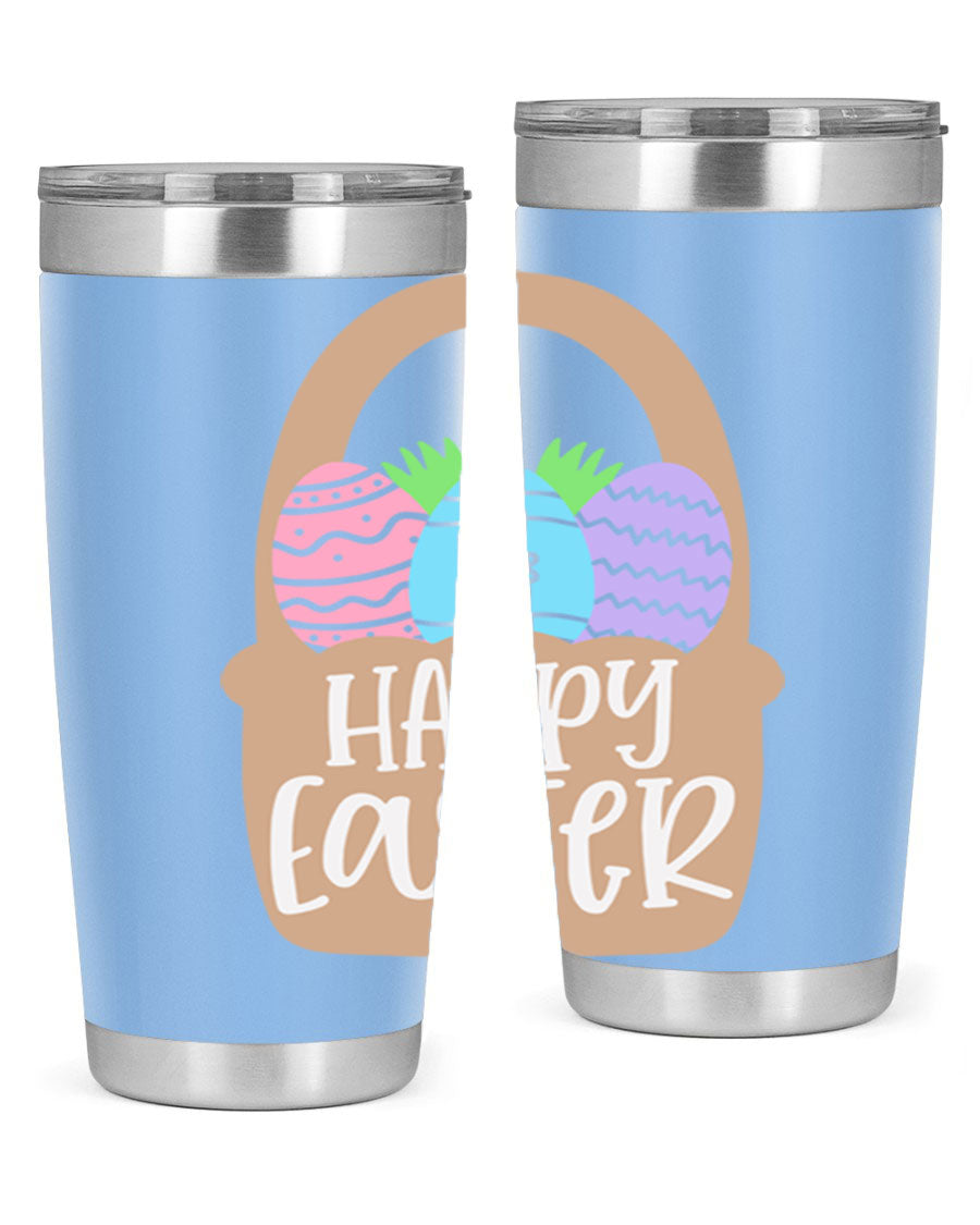 Happy Easter 37# Tumbler, double wall vacuum stainless steel with vibrant Easter design, perfect for hot and cold beverages.