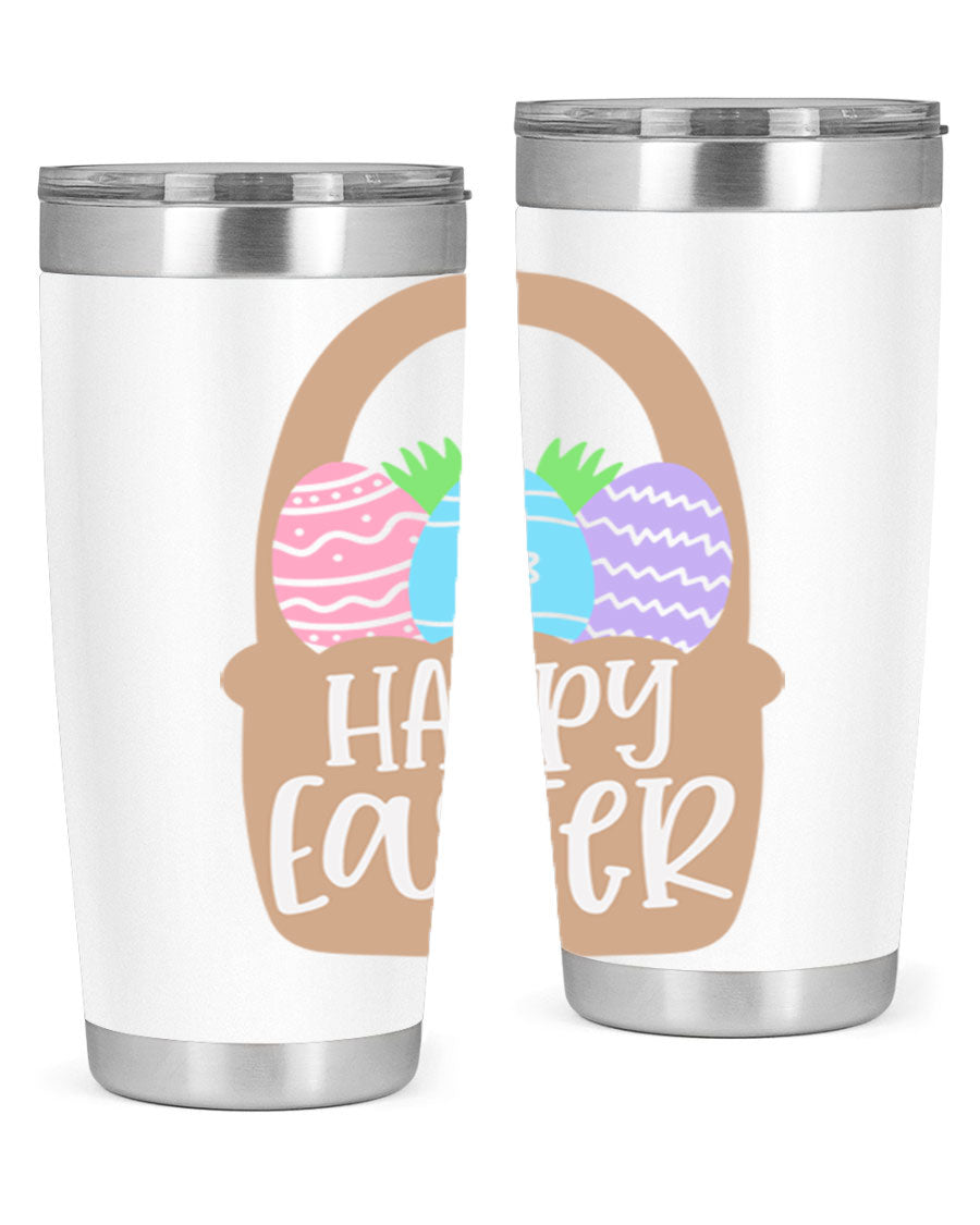 Happy Easter 37# Tumbler, double wall vacuum stainless steel with vibrant Easter design, perfect for hot and cold beverages.