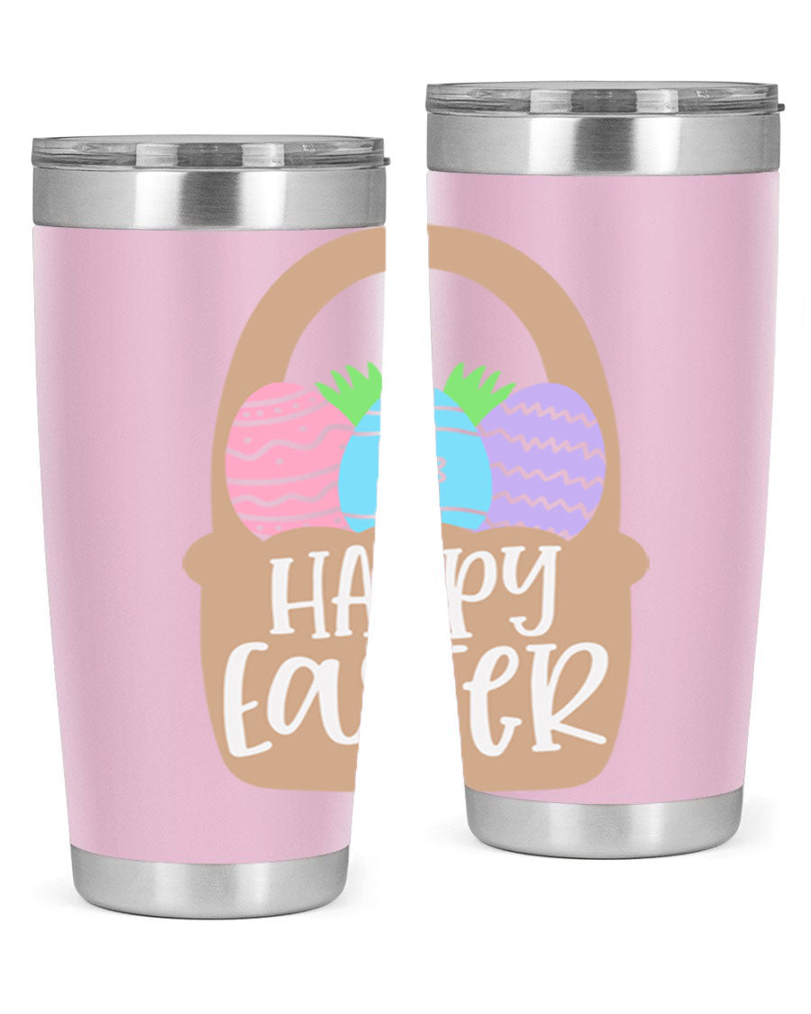 Happy Easter 37# Tumbler, double wall vacuum stainless steel with vibrant Easter design, perfect for hot and cold beverages.