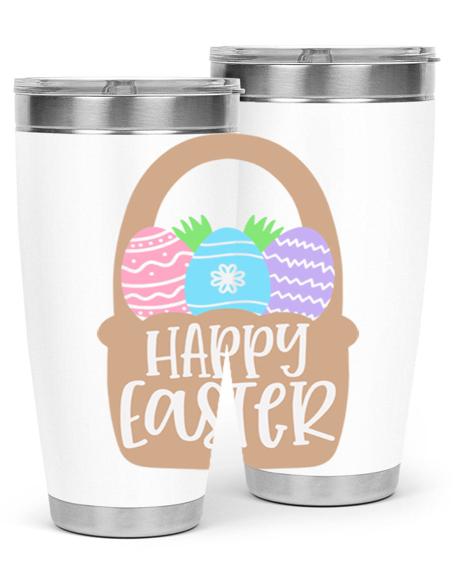 Happy Easter 37# Tumbler, double wall vacuum stainless steel with vibrant Easter design, perfect for hot and cold beverages.