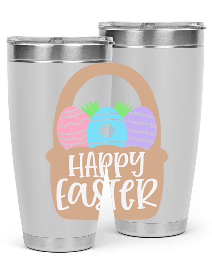 Happy Easter 37# Tumbler, double wall vacuum stainless steel with vibrant Easter design, perfect for hot and cold beverages.