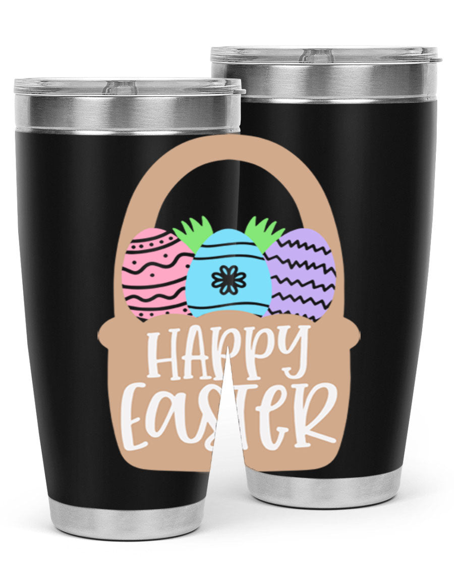 Happy Easter 37# Tumbler, double wall vacuum stainless steel with vibrant Easter design, perfect for hot and cold beverages.