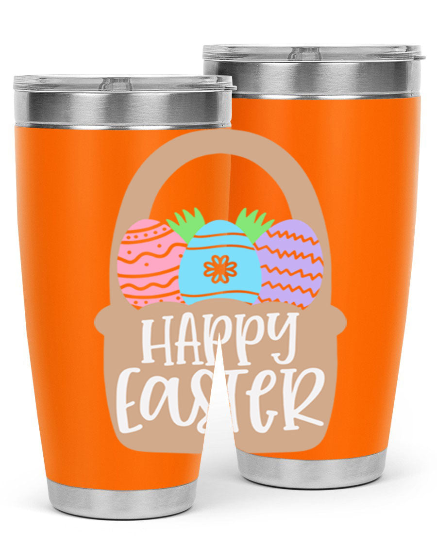 Happy Easter 37# Tumbler, double wall vacuum stainless steel with vibrant Easter design, perfect for hot and cold beverages.