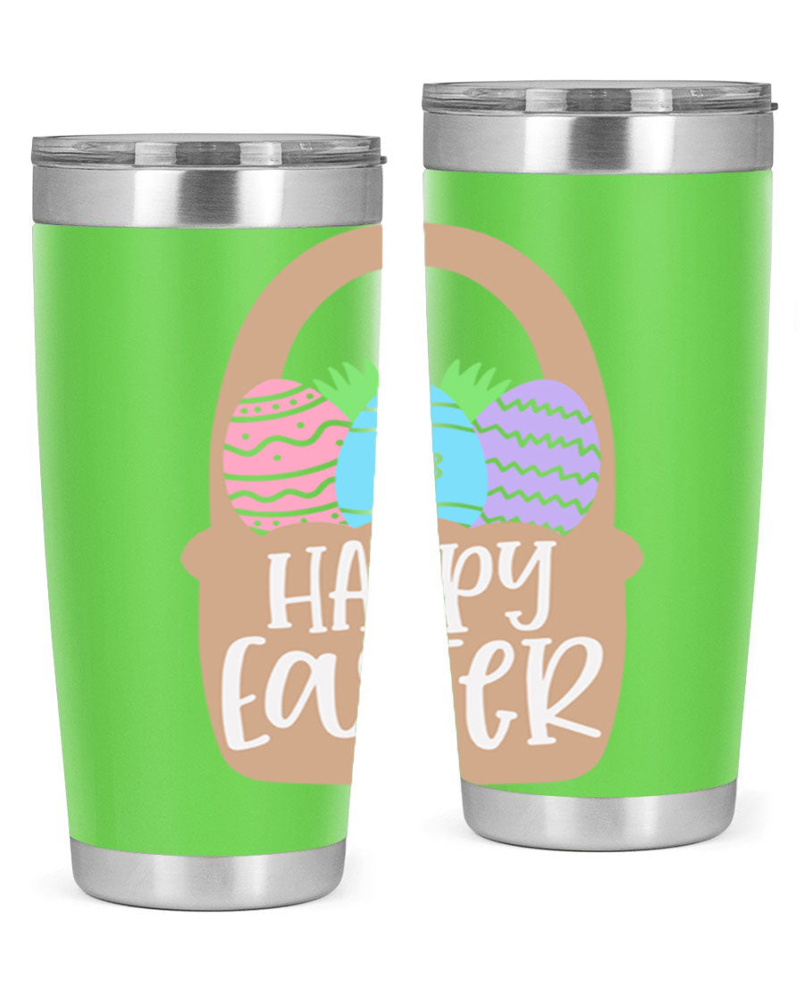 Happy Easter 37# Tumbler, double wall vacuum stainless steel with vibrant Easter design, perfect for hot and cold beverages.