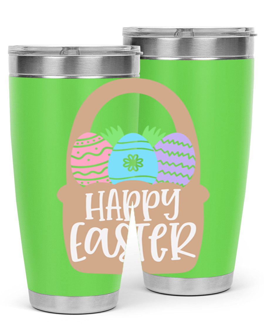 Happy Easter 37# Tumbler, double wall vacuum stainless steel with vibrant Easter design, perfect for hot and cold beverages.