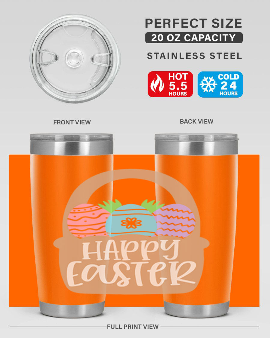 Happy Easter 37# Tumbler, double wall vacuum stainless steel with vibrant Easter design, perfect for hot and cold beverages.