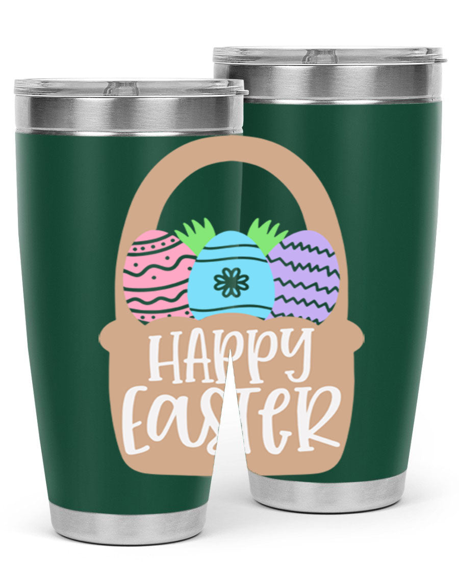 Happy Easter 37# Tumbler, double wall vacuum stainless steel with vibrant Easter design, perfect for hot and cold beverages.