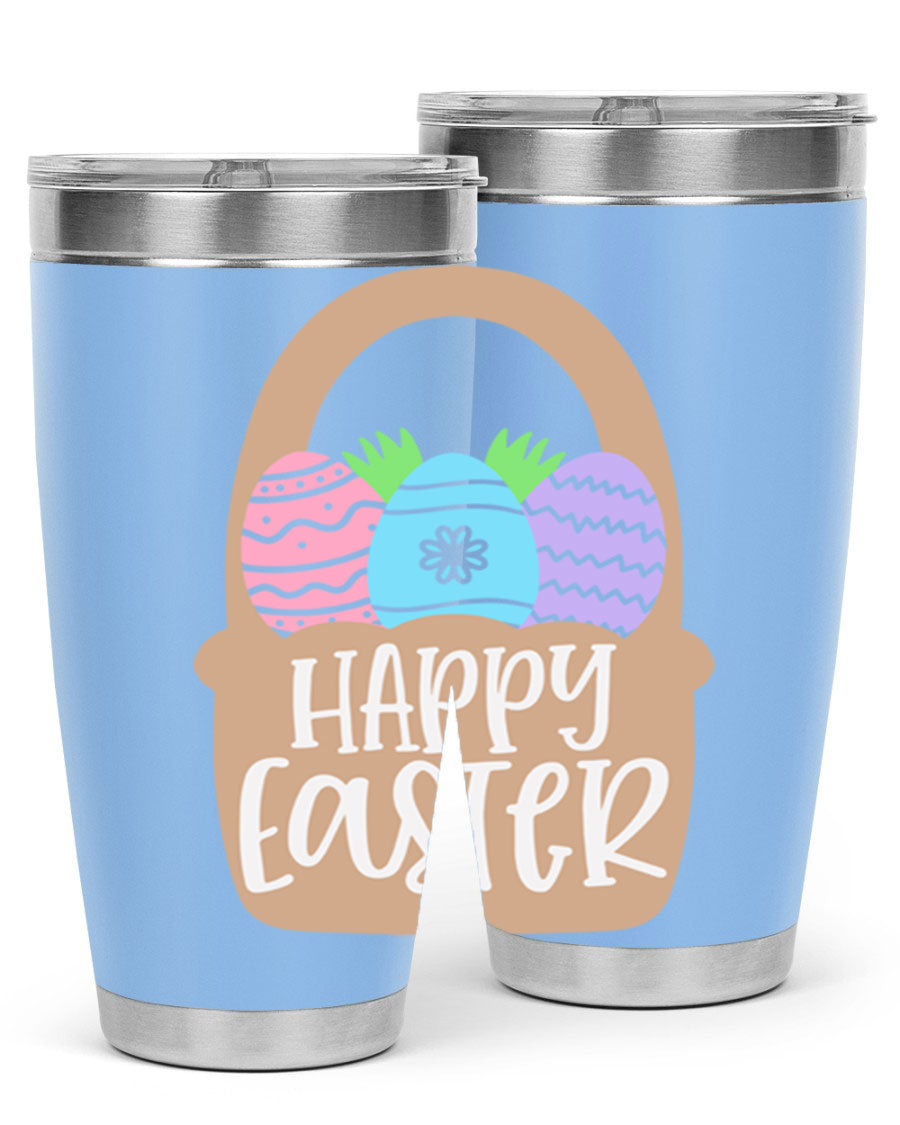 Happy Easter 37# Tumbler, double wall vacuum stainless steel with vibrant Easter design, perfect for hot and cold beverages.
