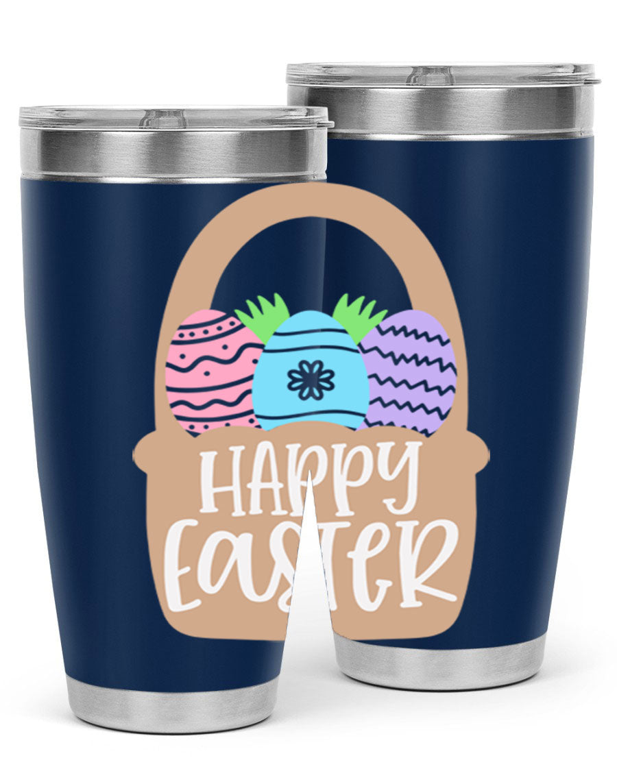 Happy Easter 37# Tumbler, double wall vacuum stainless steel with vibrant Easter design, perfect for hot and cold beverages.