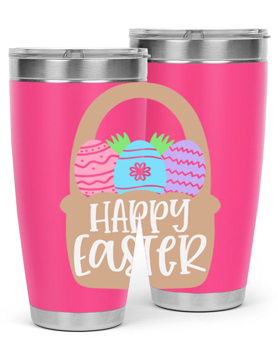 Happy Easter 37# Tumbler, double wall vacuum stainless steel with vibrant Easter design, perfect for hot and cold beverages.