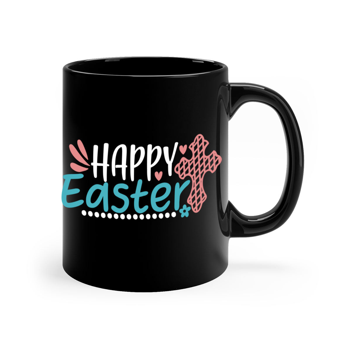 Happy Easter 80# Mug with colorful handle and glossy finish, available in multiple colors and sizes.