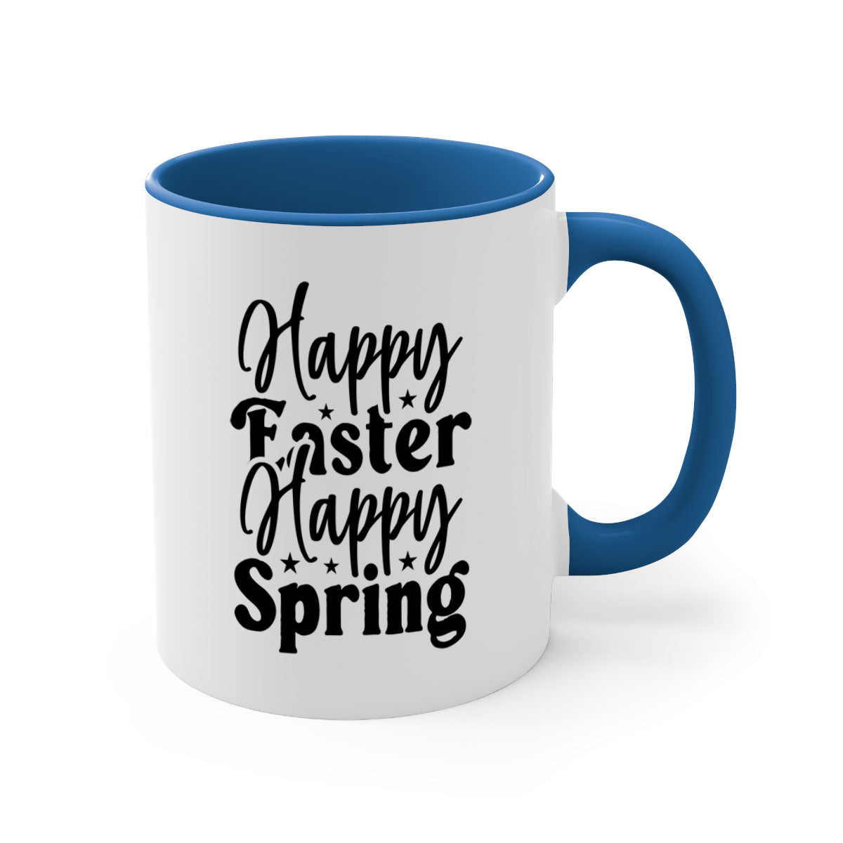 Happy Easter Happy Spring Mug with a glossy finish and colorful handle, perfect for coffee or tea.