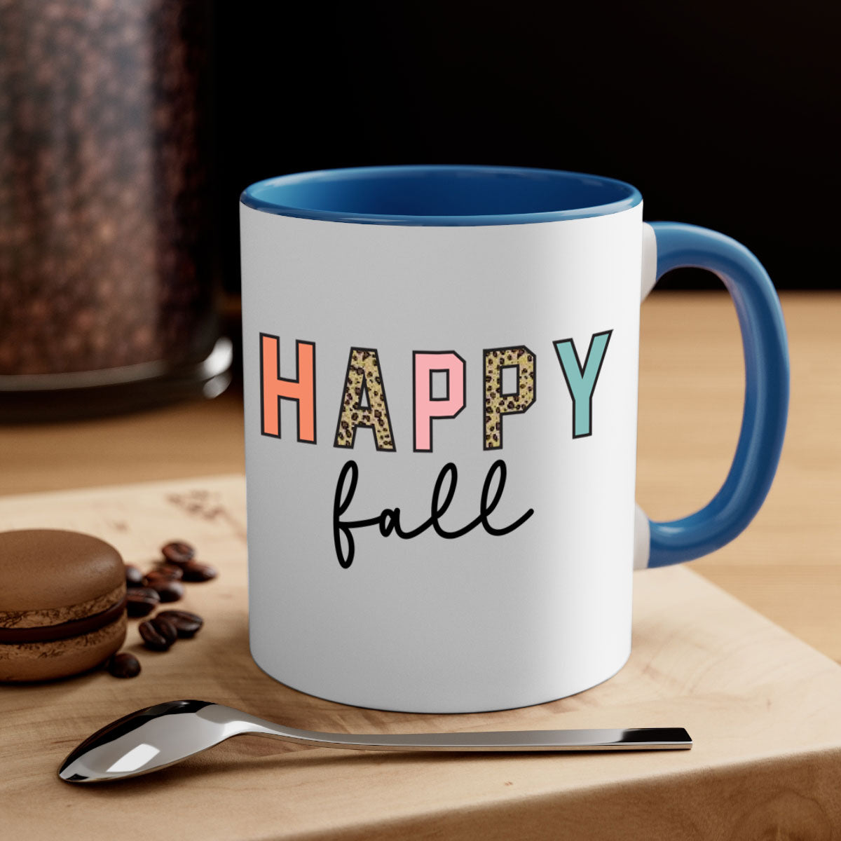 Happy Fall 221# Mug featuring a two-tone design with a colored handle and glossy finish, available in multiple colors.