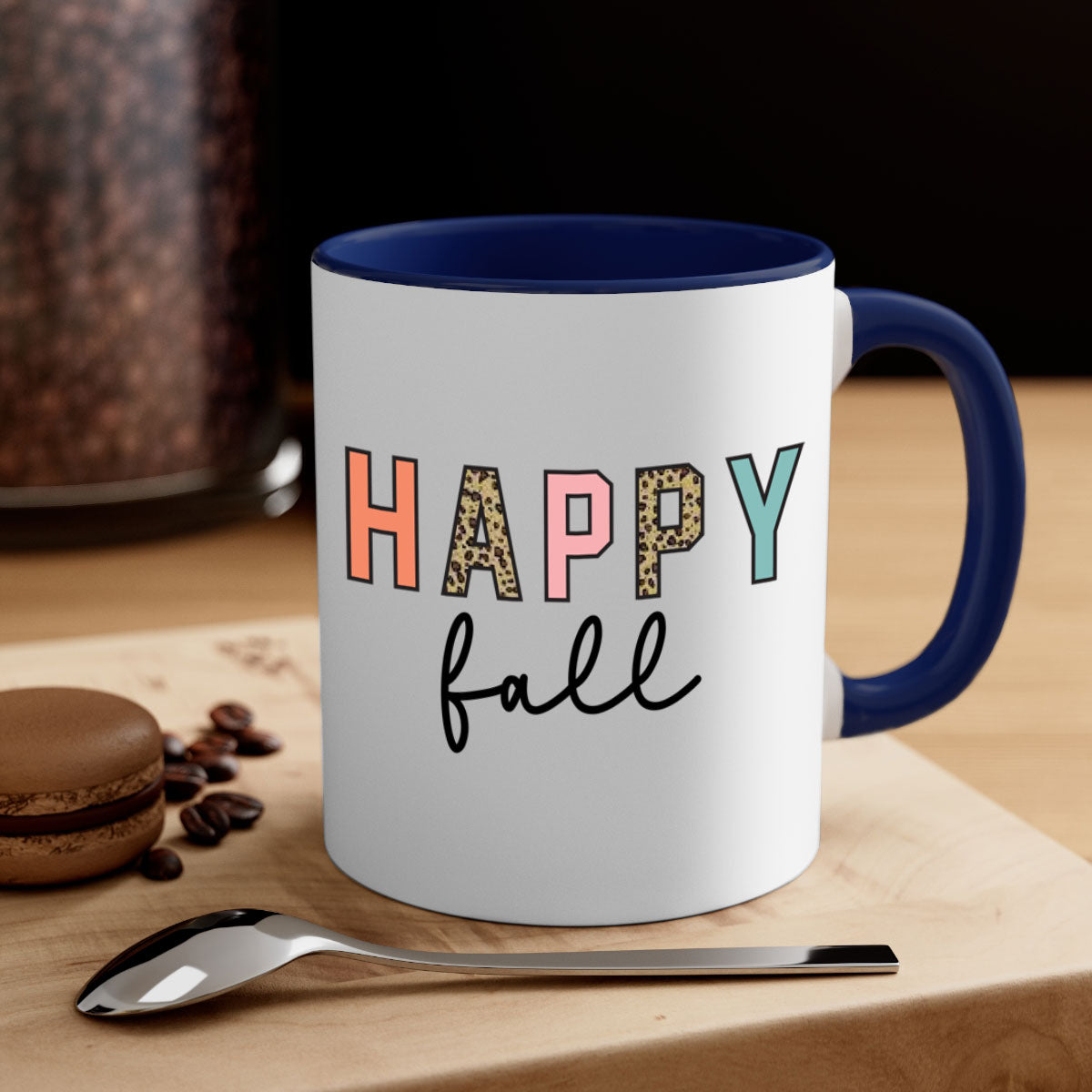 Happy Fall 221# Mug featuring a two-tone design with a colored handle and glossy finish, available in multiple colors.