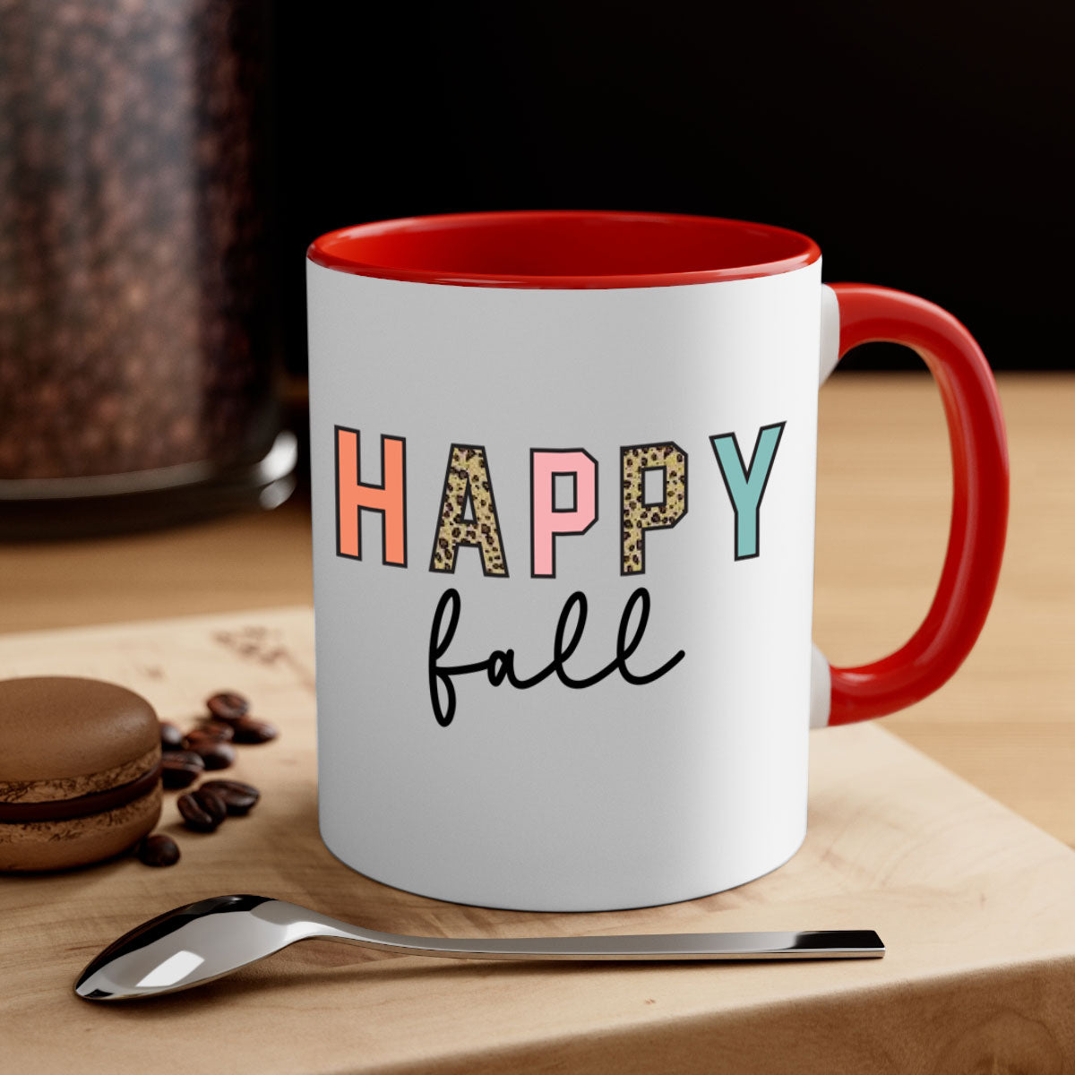 Happy Fall 221# Mug featuring a two-tone design with a colored handle and glossy finish, available in multiple colors.