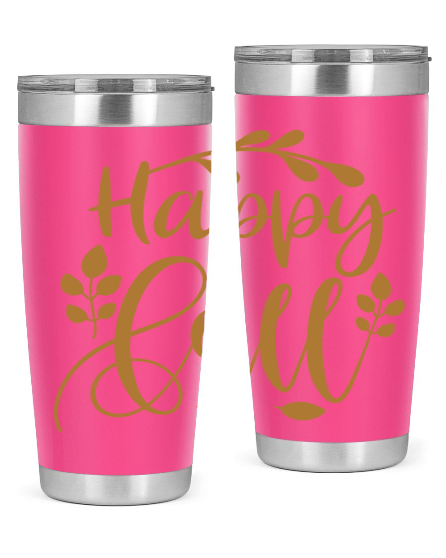 Happy Fall 236# Tumbler in 20oz and 30oz sizes, showcasing double wall vacuum stainless steel with copper lining and a drink-thru lid.