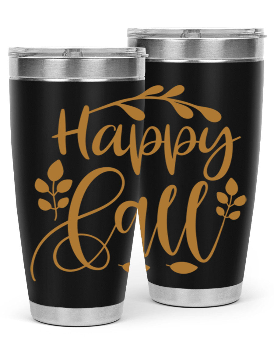 Happy Fall 236# Tumbler in 20oz and 30oz sizes, showcasing double wall vacuum stainless steel with copper lining and a drink-thru lid.