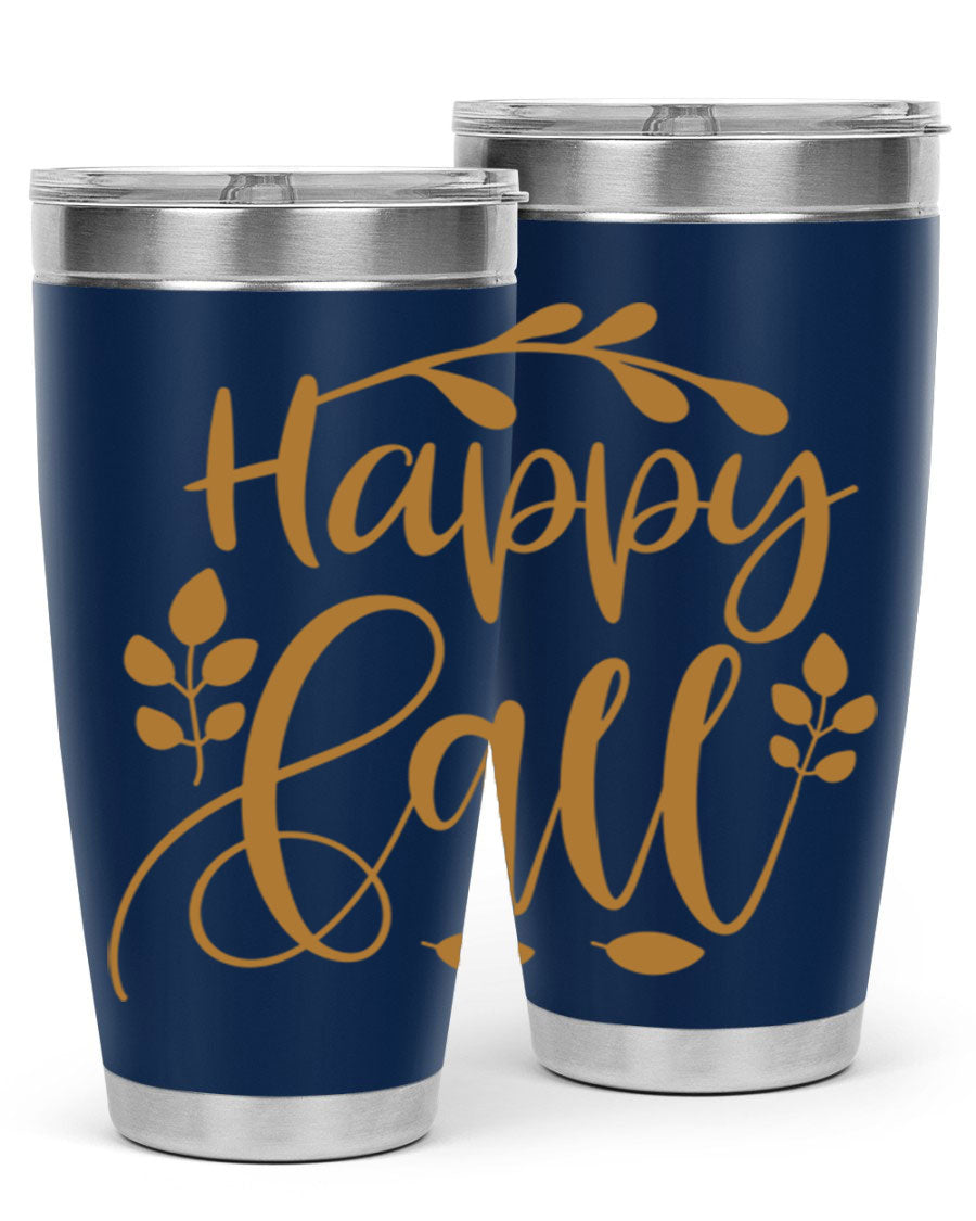 Happy Fall 236# Tumbler in 20oz and 30oz sizes, showcasing double wall vacuum stainless steel with copper lining and a drink-thru lid.
