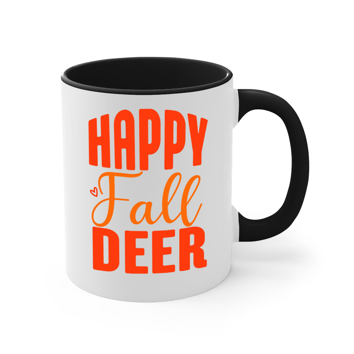 Happy Fall Deer Design Mug featuring a deer motif with a glossy finish and colored handle, available in multiple colors.