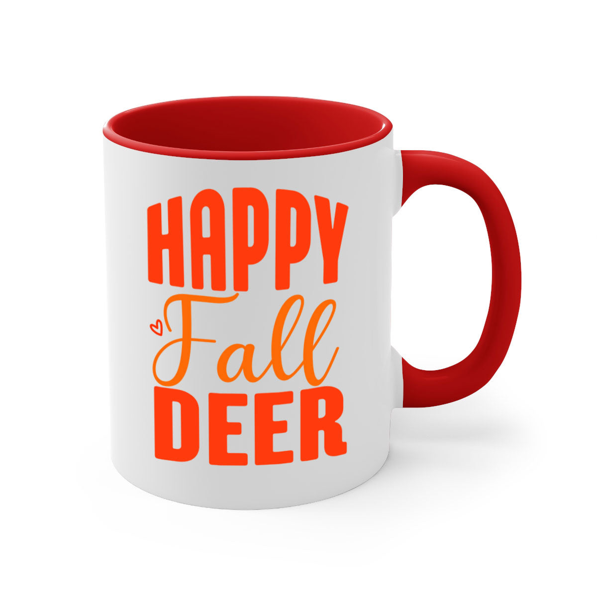 Happy Fall Deer Design Mug featuring a deer motif with a glossy finish and colored handle, available in multiple colors.