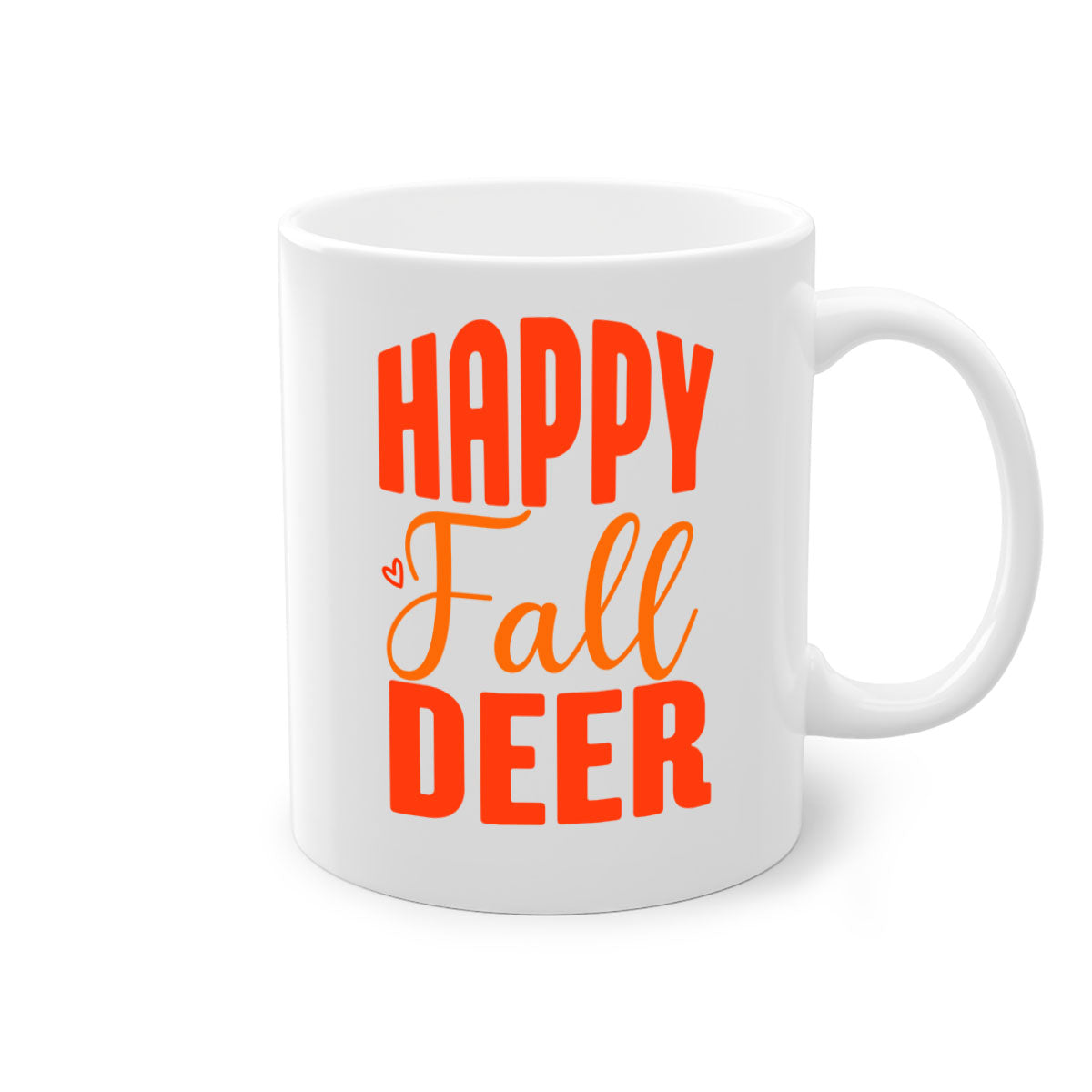 Happy Fall Deer Design Mug featuring a deer motif with a glossy finish and colored handle, available in multiple colors.