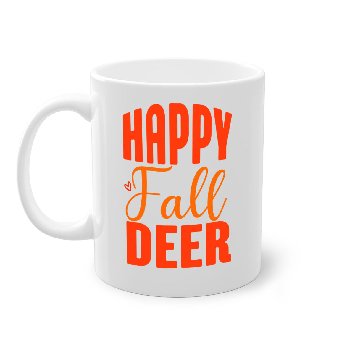 Happy Fall Deer Design Mug featuring a deer motif with a glossy finish and colored handle, available in multiple colors.