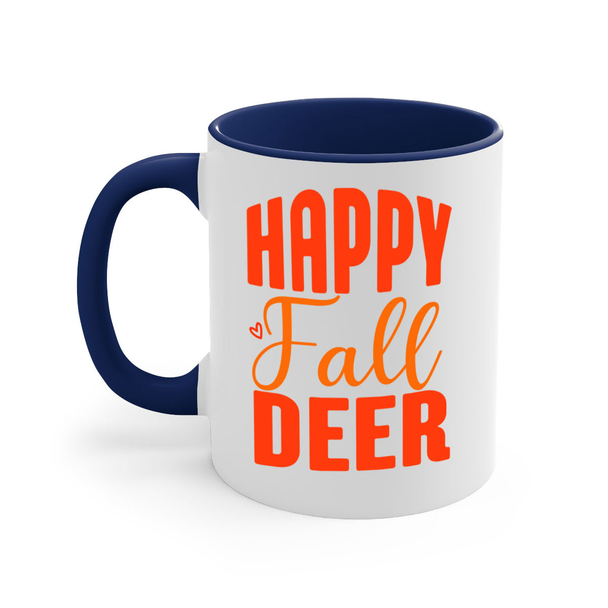 Happy Fall Deer Design Mug featuring a deer motif with a glossy finish and colored handle, available in multiple colors.