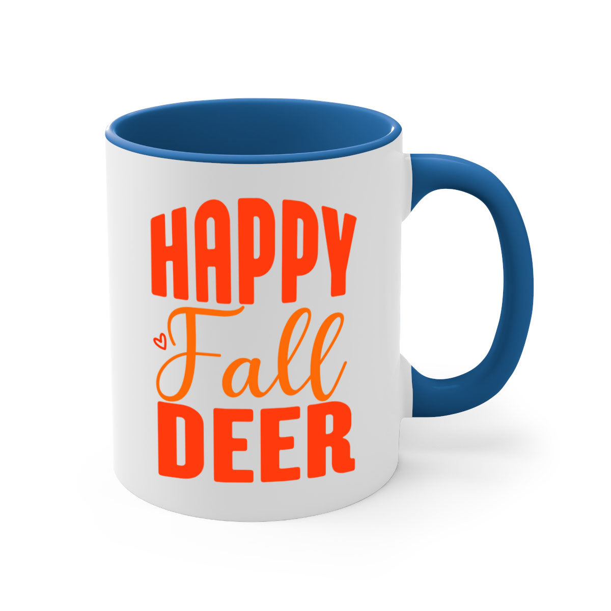 Happy Fall Deer Design Mug featuring a deer motif with a glossy finish and colored handle, available in multiple colors.
