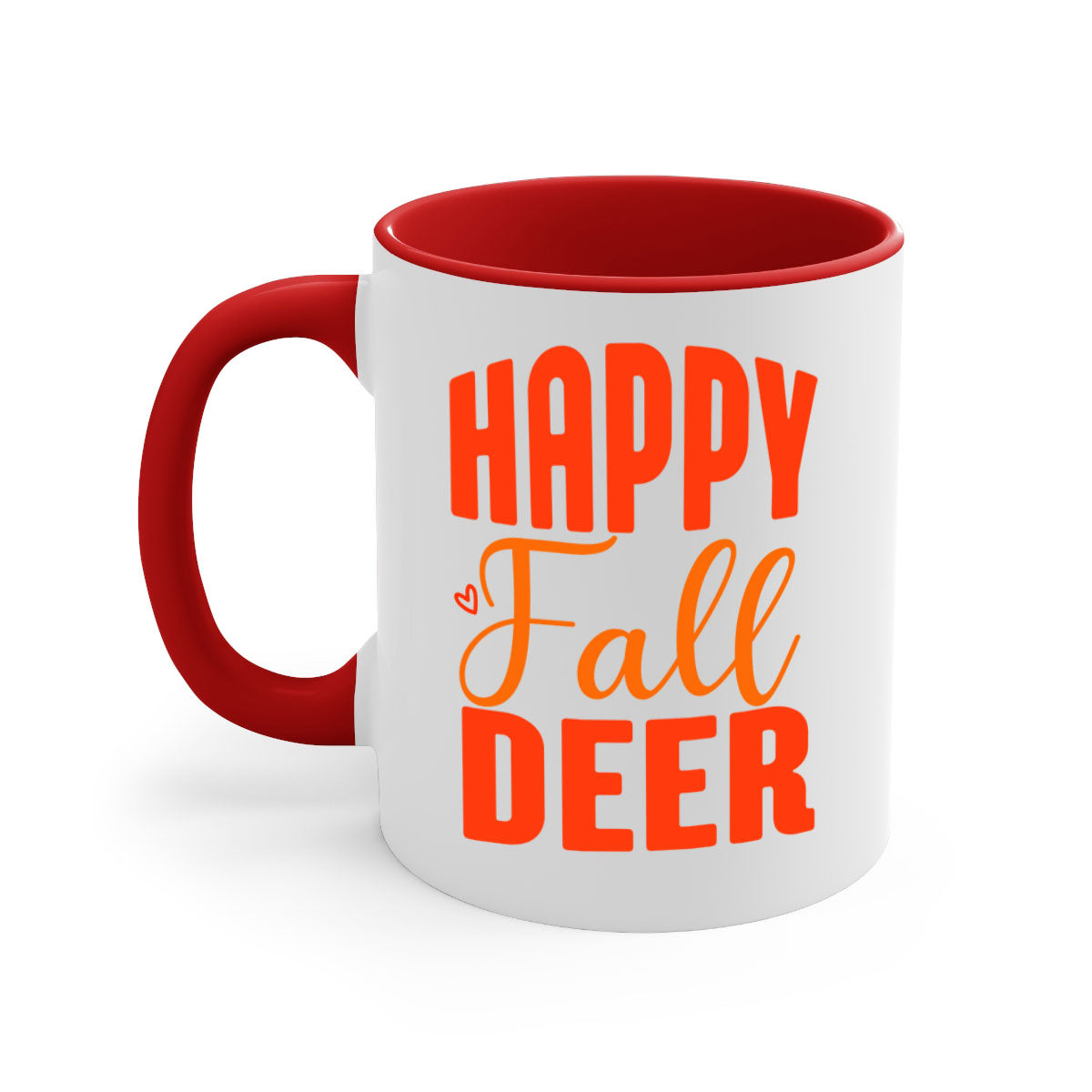 Happy Fall Deer Design Mug featuring a deer motif with a glossy finish and colored handle, available in multiple colors.