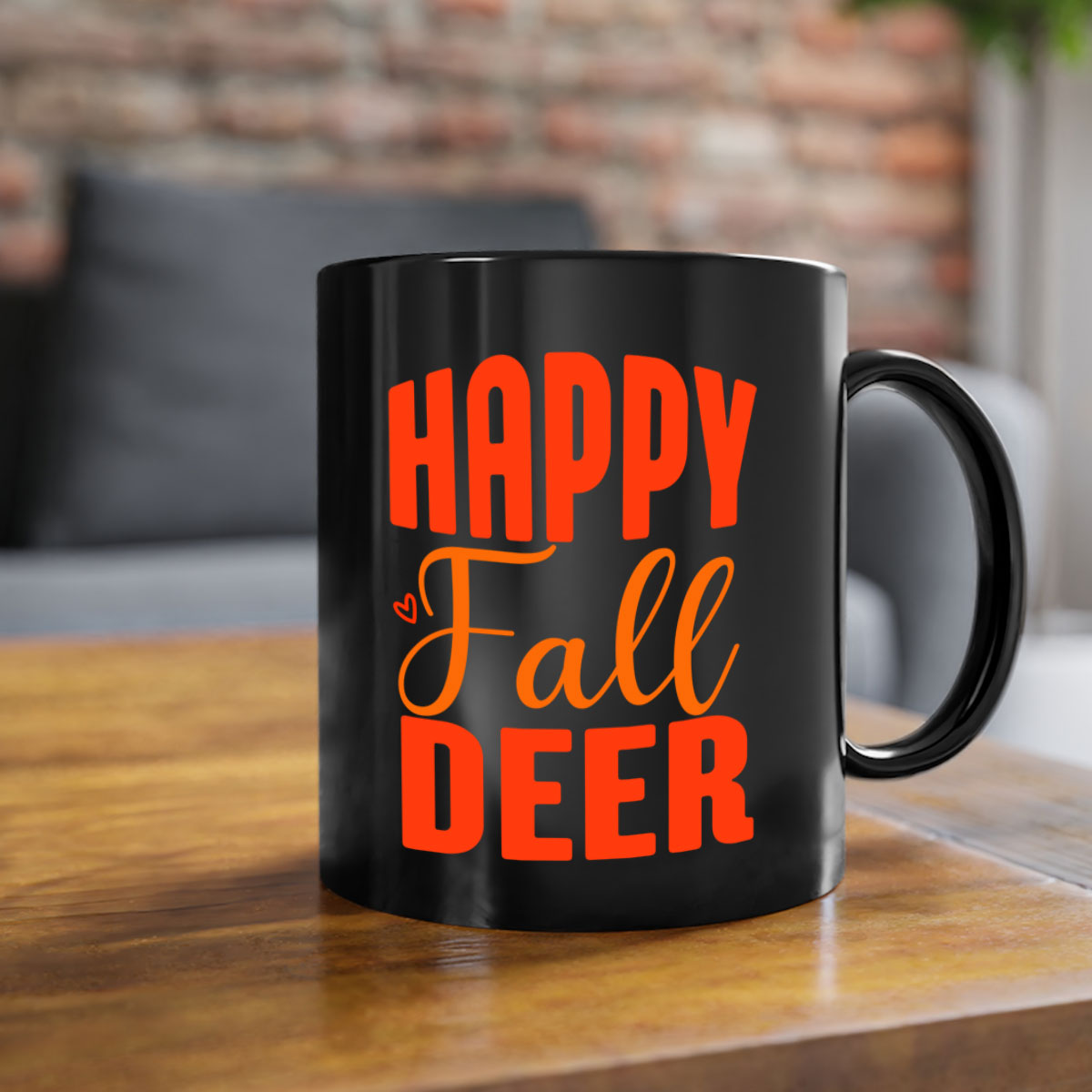 Happy Fall Deer Design Mug featuring a deer motif with a glossy finish and colored handle, available in multiple colors.