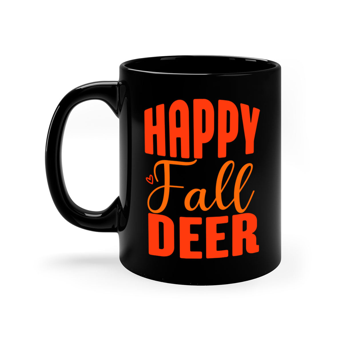 Happy Fall Deer Design Mug featuring a deer motif with a glossy finish and colored handle, available in multiple colors.