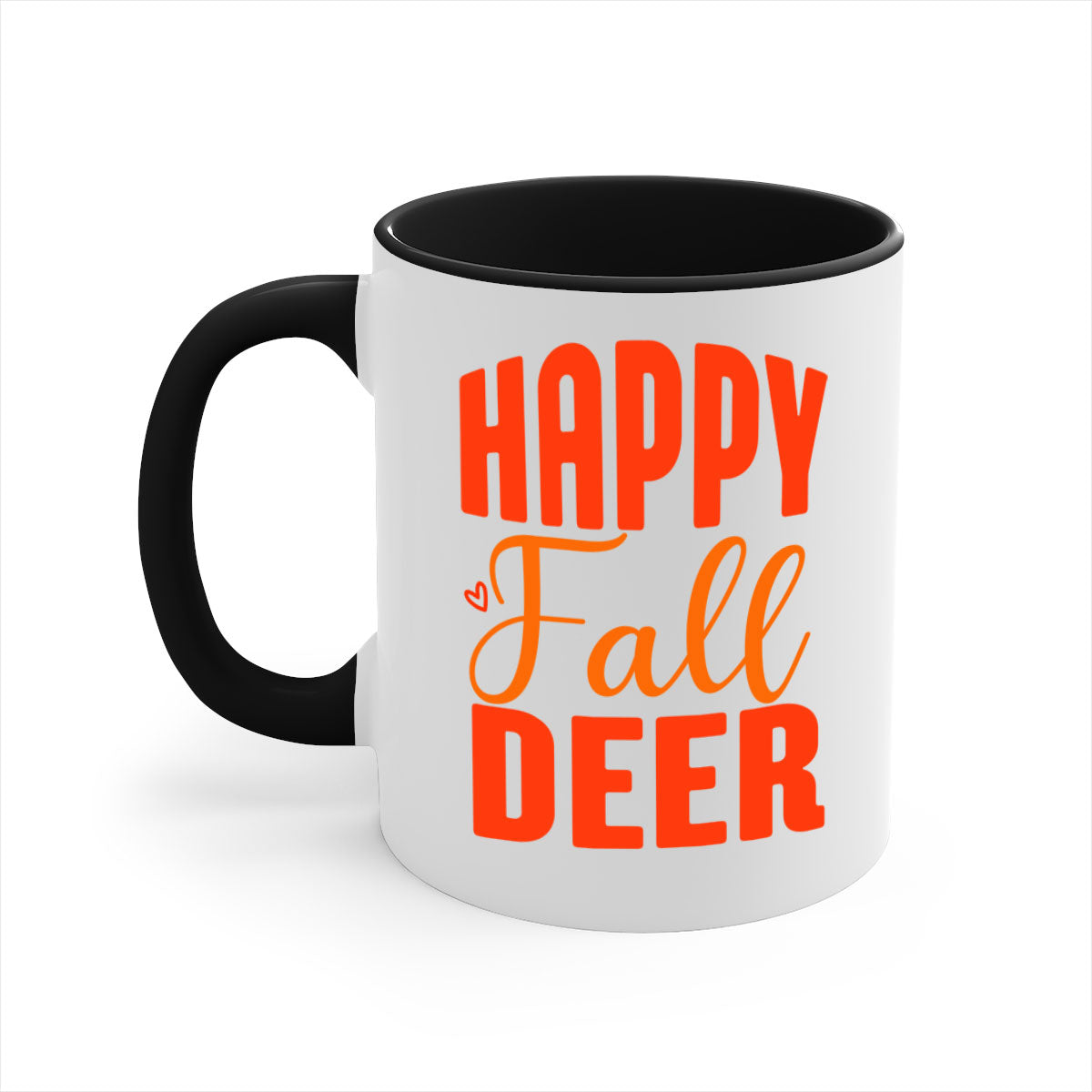 Happy Fall Deer Design Mug featuring a deer motif with a glossy finish and colored handle, available in multiple colors.