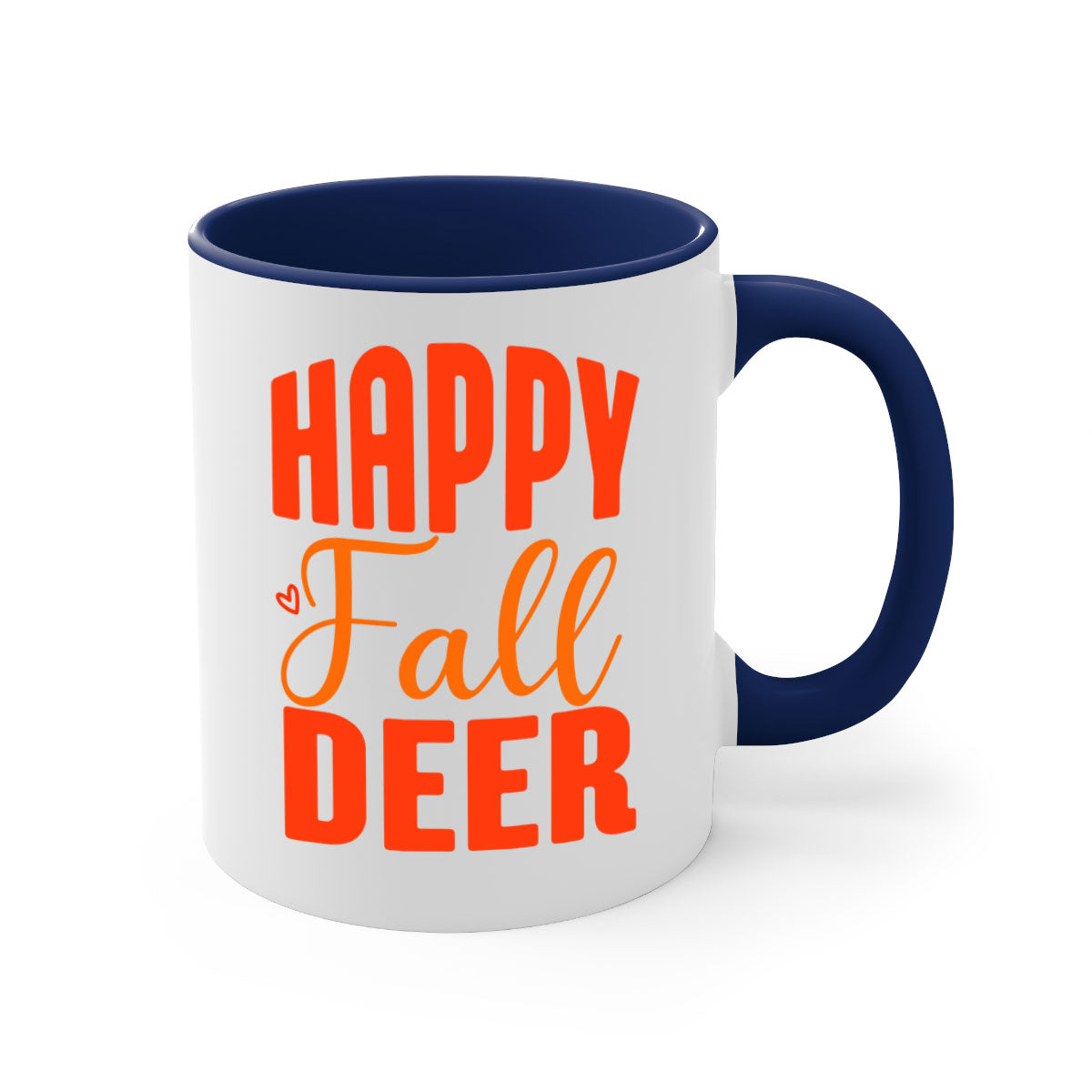 Happy Fall Deer Design Mug featuring a deer motif with a glossy finish and colored handle, available in multiple colors.