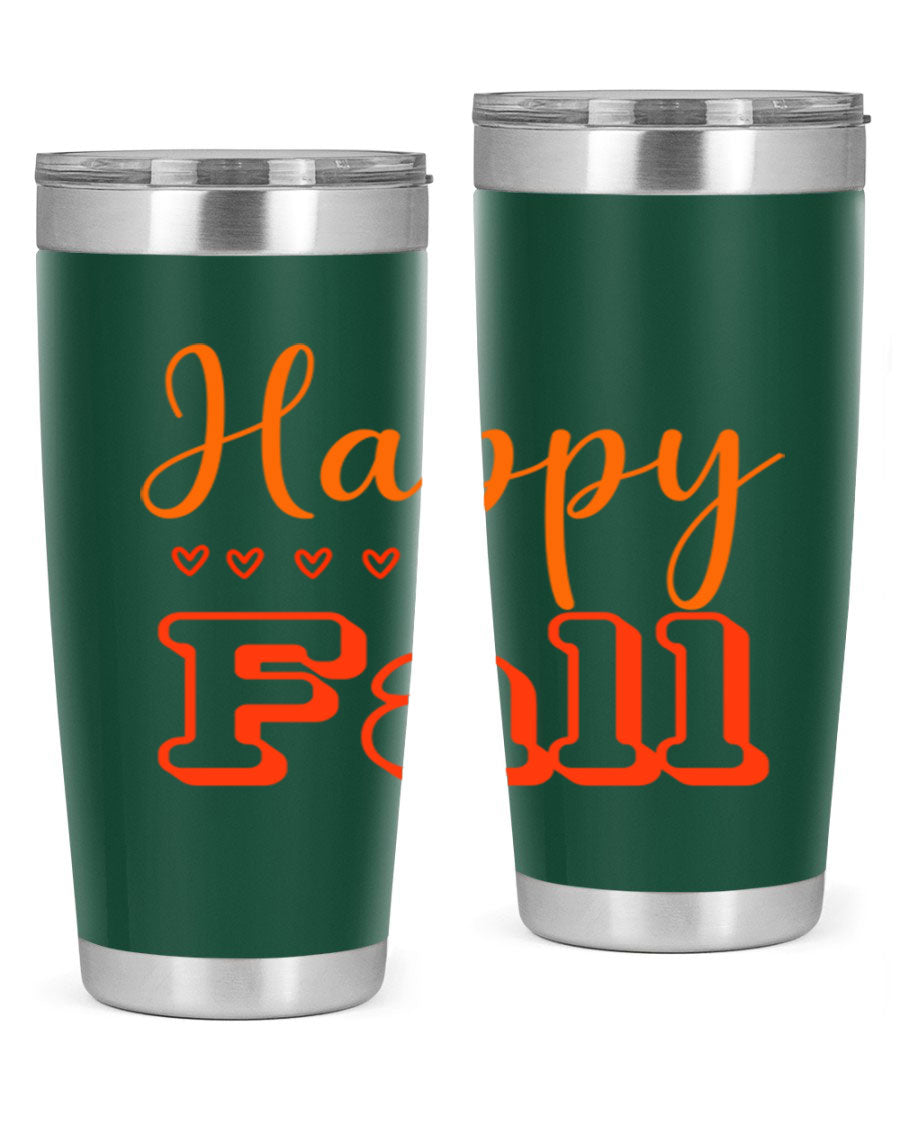 Happy Fall Design 222# tumbler in 20oz and 30oz sizes, showcasing a vibrant fall-themed print on double wall vacuum stainless steel.