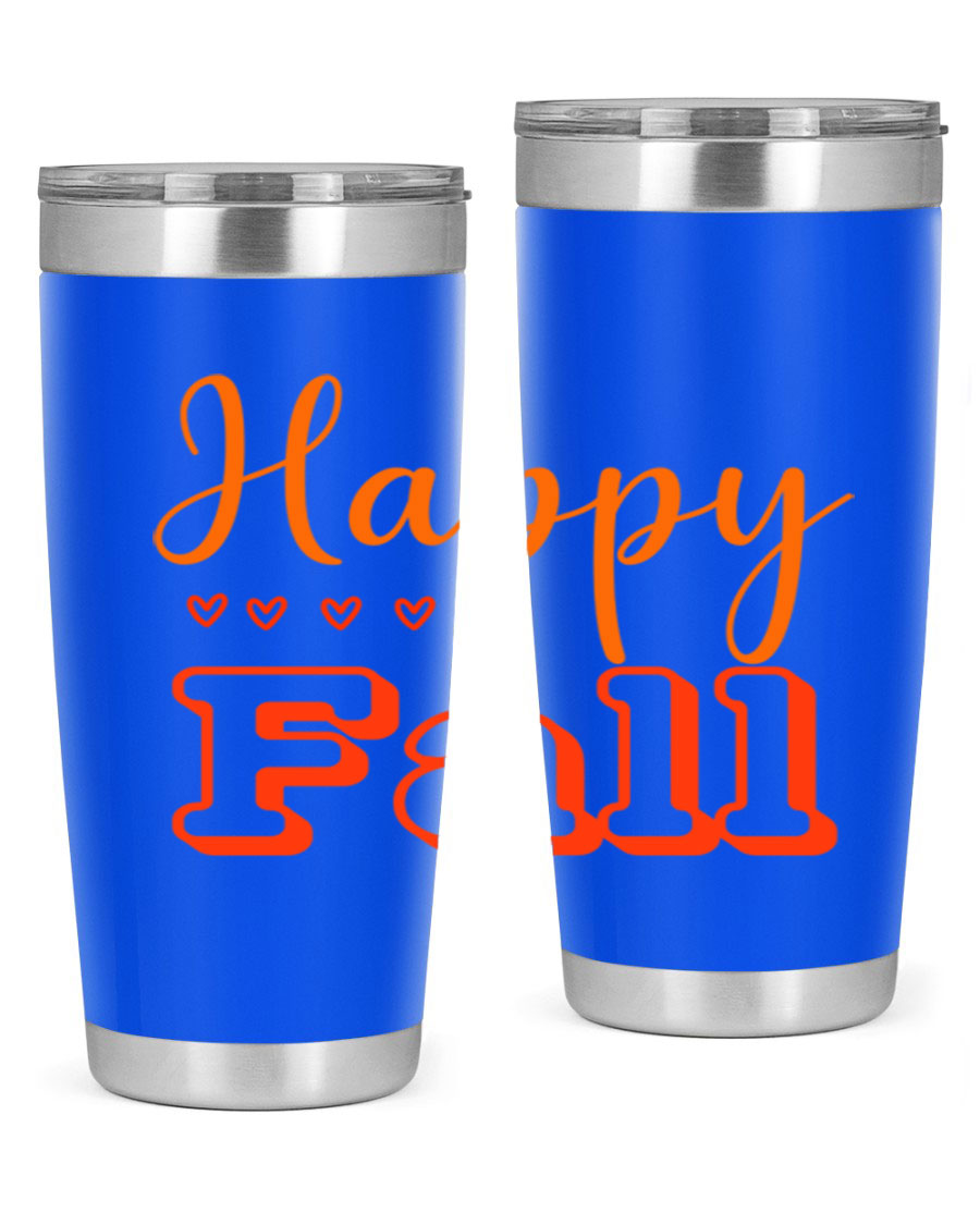 Happy Fall Design 222# tumbler in 20oz and 30oz sizes, showcasing a vibrant fall-themed print on double wall vacuum stainless steel.