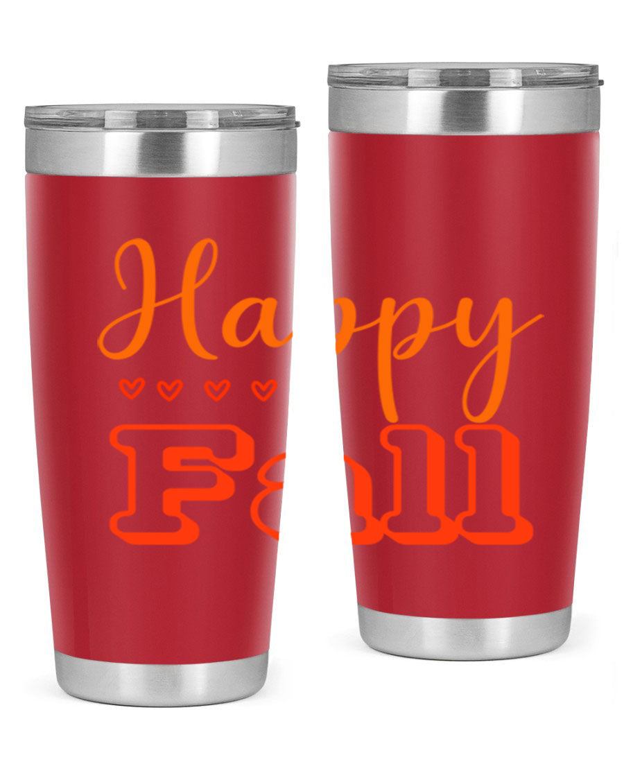 Happy Fall Design 222# tumbler in 20oz and 30oz sizes, showcasing a vibrant fall-themed print on double wall vacuum stainless steel.