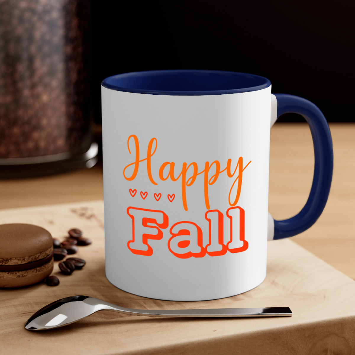 Happy Fall Design 222# Mug featuring a glossy finish, colored handle, and interior, available in five colors.