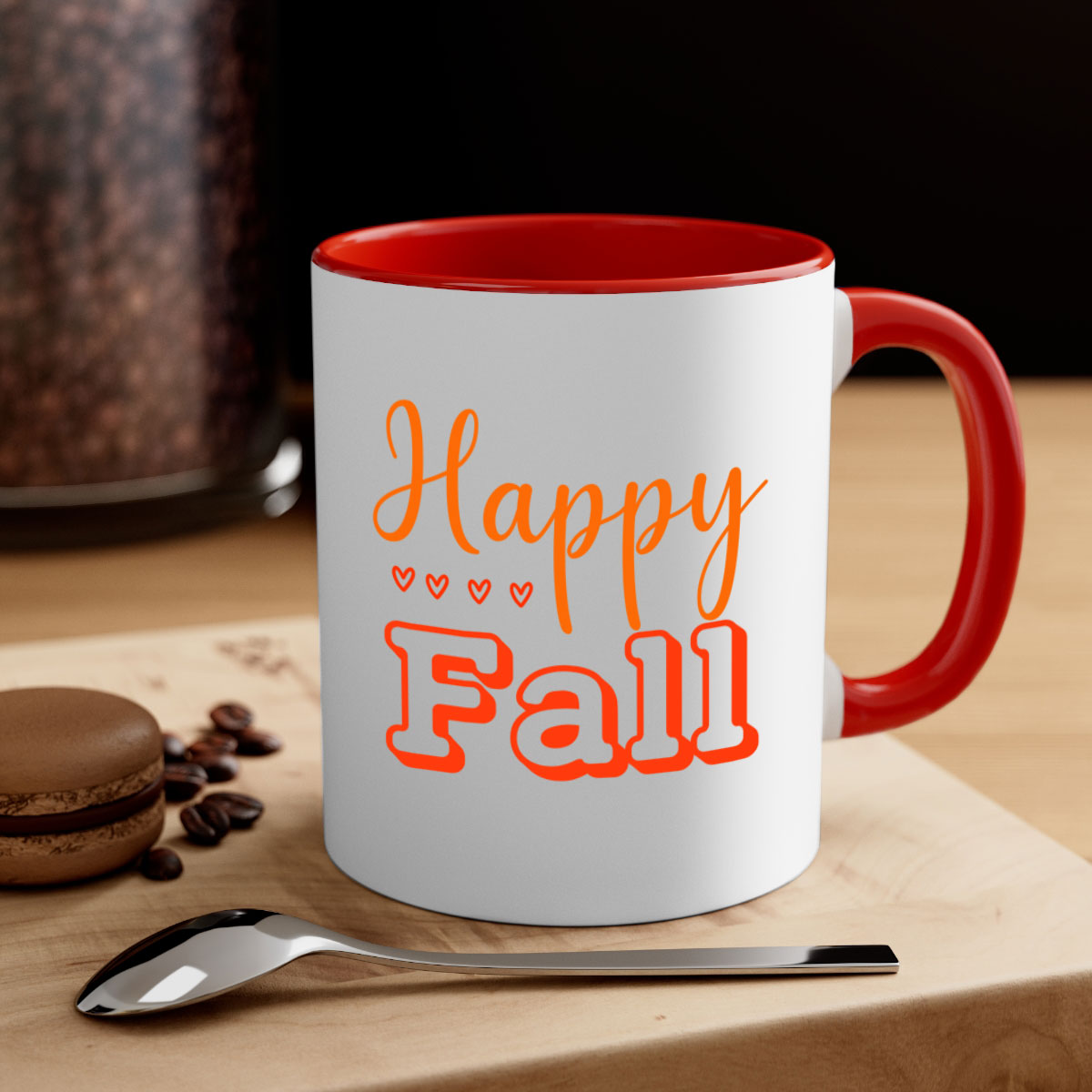 Happy Fall Design 222# Mug featuring a glossy finish, colored handle, and interior, available in five colors.