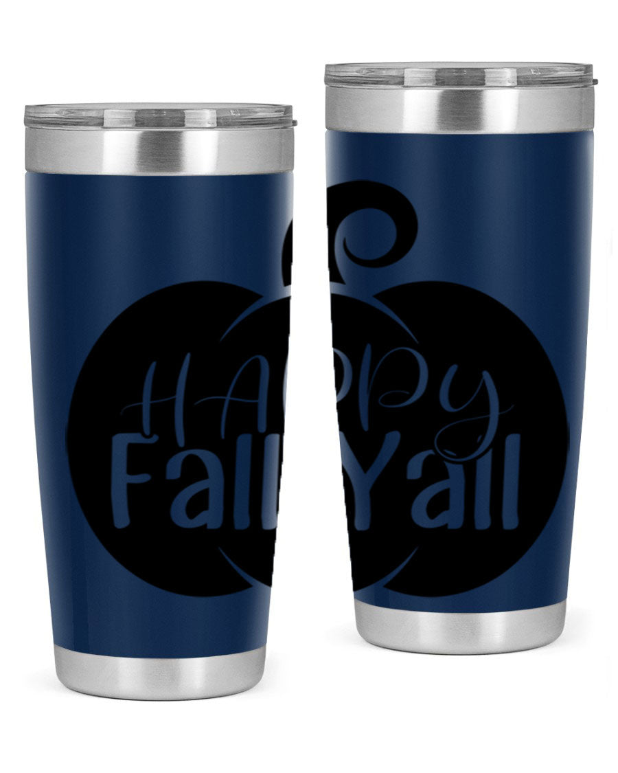 Happy Fall Y'all 20oz Tumbler made of stainless steel with a fall-themed design.