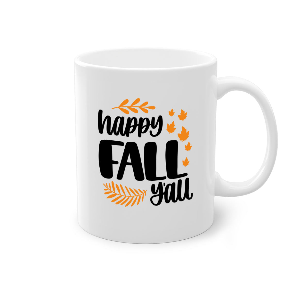 Happy Fall Yall Mug featuring a two-tone design with a colored handle and glossy finish, perfect for autumn beverages.