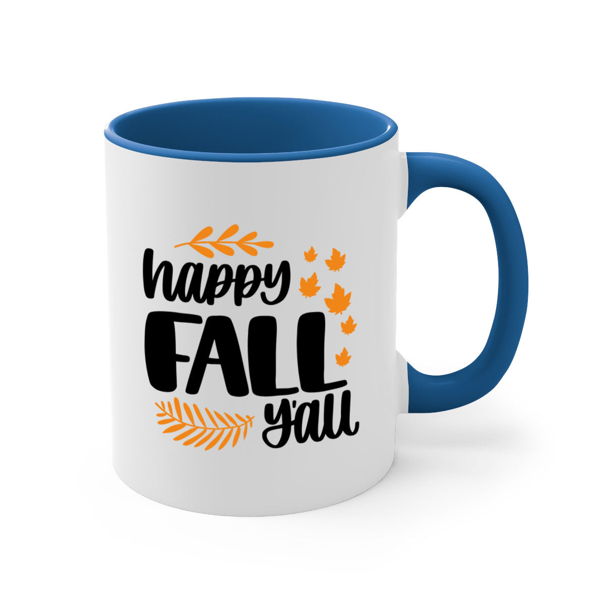 Happy Fall Yall Mug featuring a two-tone design with a colored handle and glossy finish, perfect for autumn beverages.