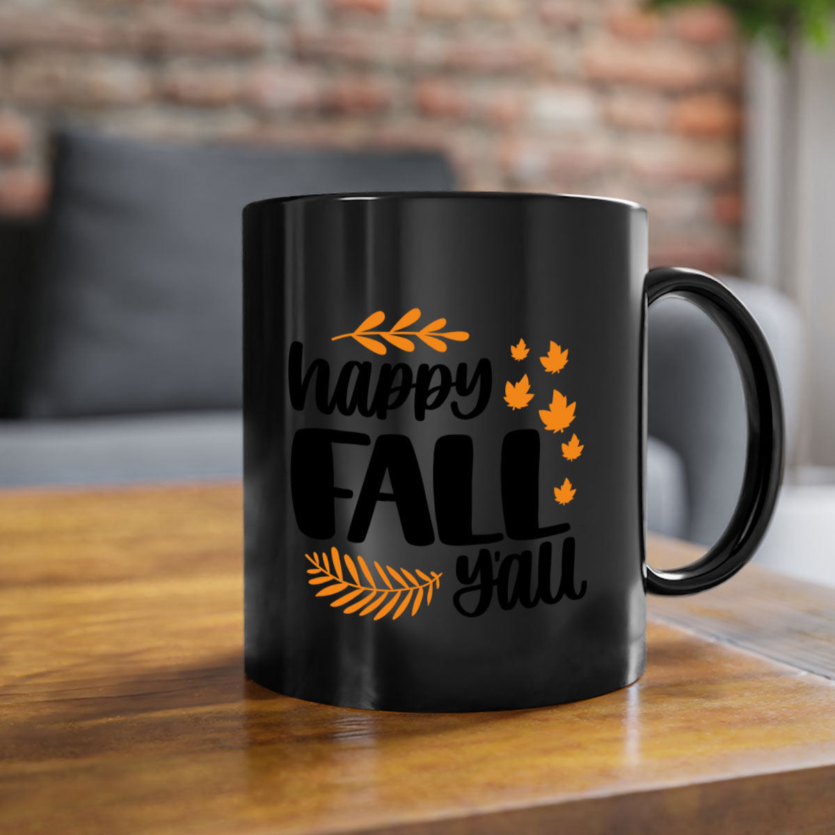 Happy Fall Yall Mug featuring a two-tone design with a colored handle and glossy finish, perfect for autumn beverages.