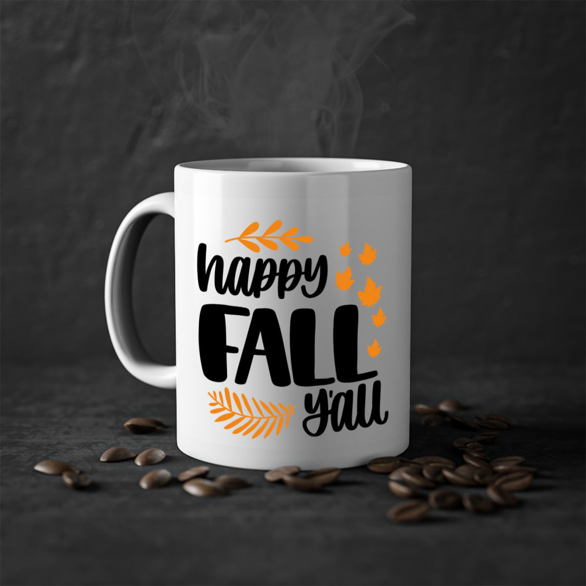 Happy Fall Yall Mug featuring a two-tone design with a colored handle and glossy finish, perfect for autumn beverages.
