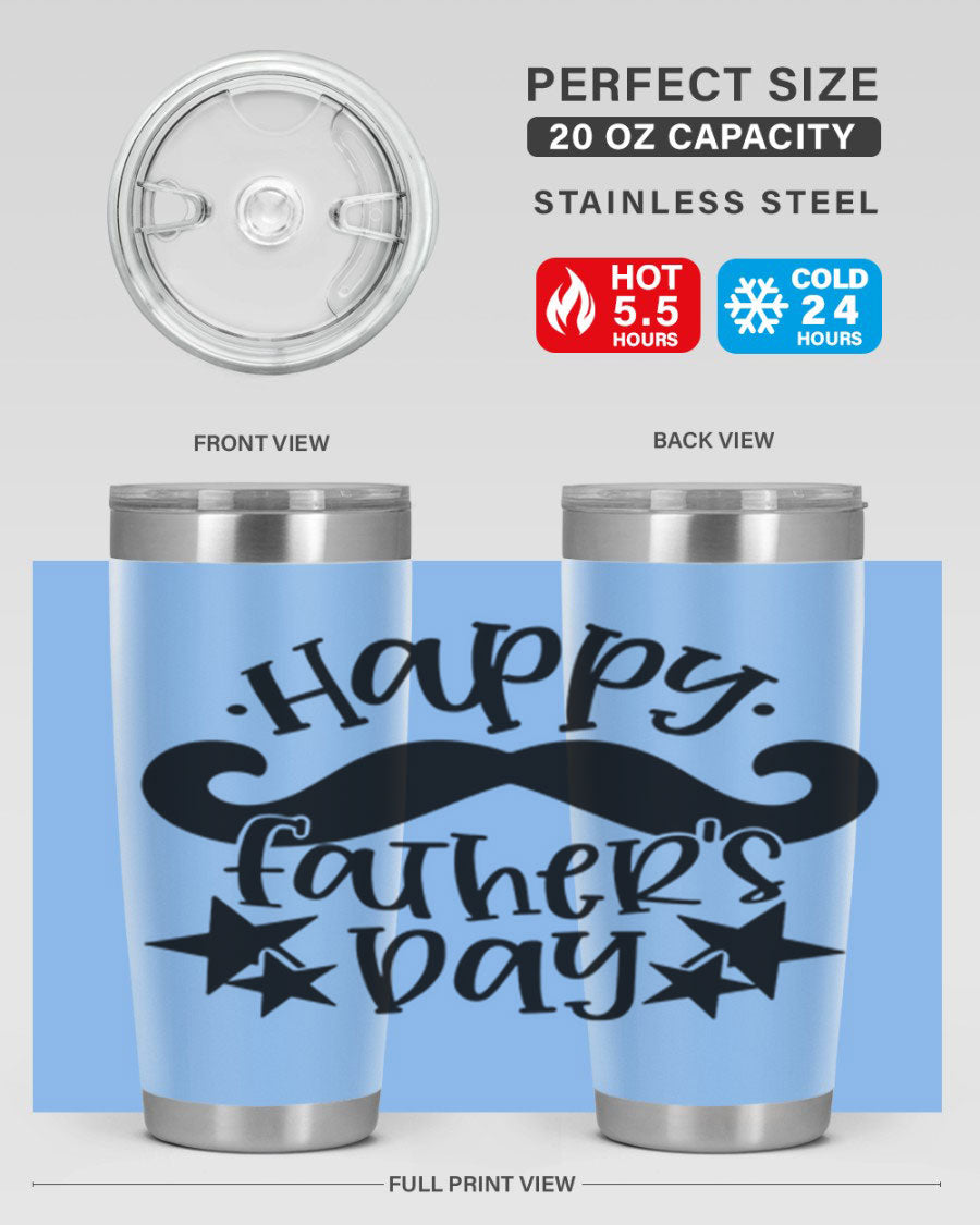 Happy Father's Day 20oz Tumbler made of stainless steel with a drink-thru lid, designed to keep beverages hot or cold.