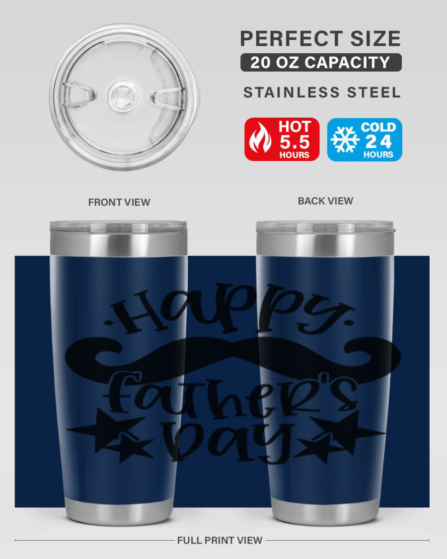 Happy Father's Day 20oz Tumbler made of stainless steel with a drink-thru lid, designed to keep beverages hot or cold.