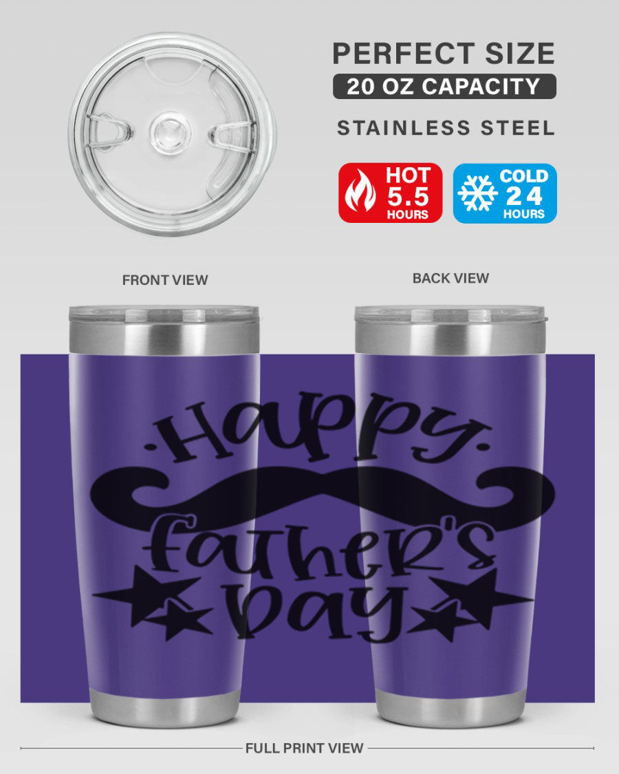 Happy Father's Day 20oz Tumbler made of stainless steel with a drink-thru lid, designed to keep beverages hot or cold.