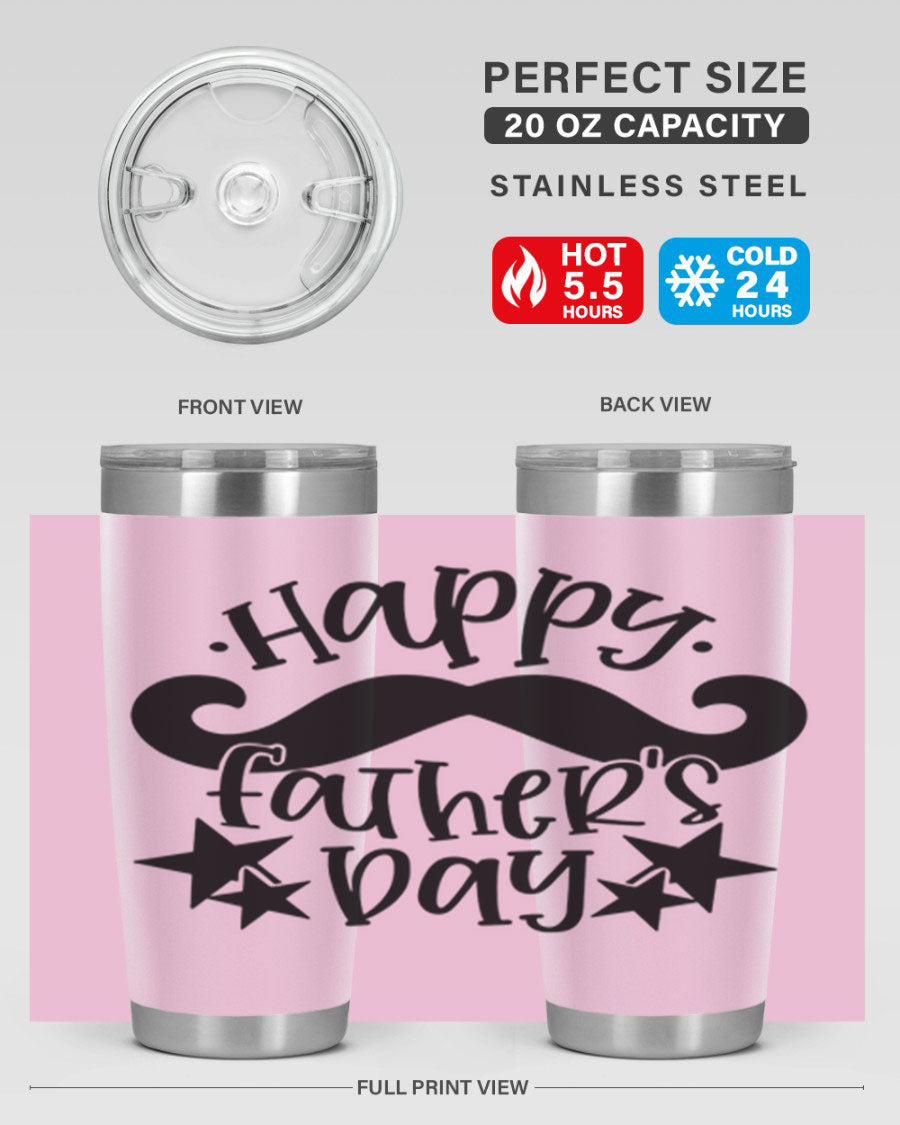 Happy Father's Day 20oz Tumbler made of stainless steel with a drink-thru lid, designed to keep beverages hot or cold.