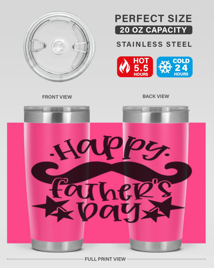 Happy Father's Day 20oz Tumbler made of stainless steel with a drink-thru lid, designed to keep beverages hot or cold.